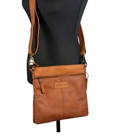 Myra Bag Handbags - Myra Bag Castano Cognac Brown Genuine Leather Crossbody Messenger Shoulder Bag